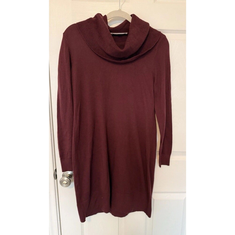 LOFT Petites MP Burgundy Cowl Neck Knit Sweater Dress Long Sleeve Stretch
